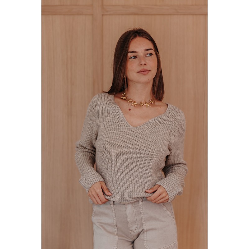 Pull Col V Crème EDC By ESPRIT - Taille L - Occasion Très Bon état - Modèle SH416