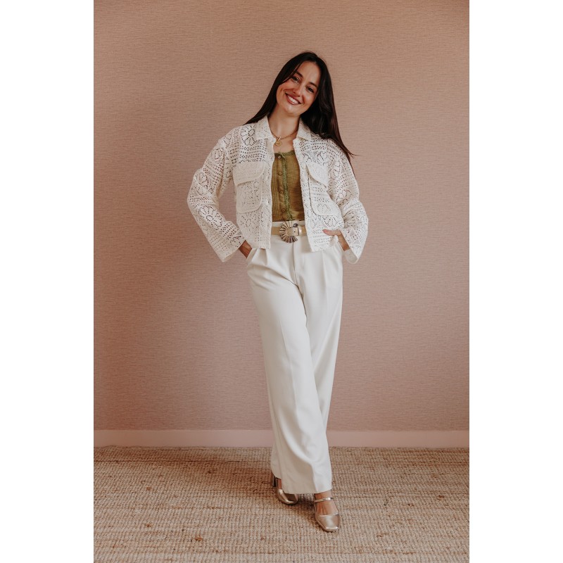 Veste en crochet écrue femme VIMERINDA - mlle Cabestan