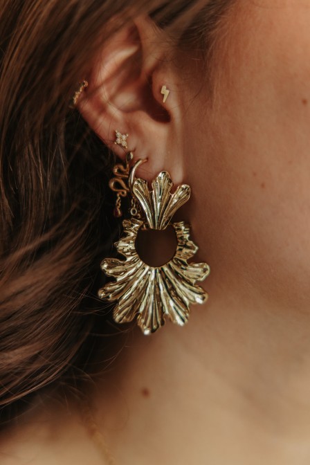 Plusieurs boucles d'oreilles posées. Plusieurs boucles d'oreilles posées.
