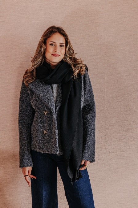 Écharpe Longue Maddison Bleu Royal Avec Franges Et Paillettes – Style Bohème Brillant