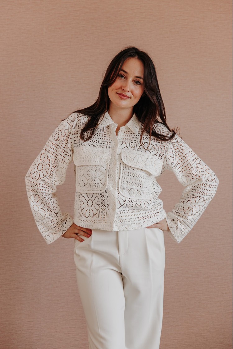 Veste en crochet écrue femme VIMERINDA - mlle Cabestan